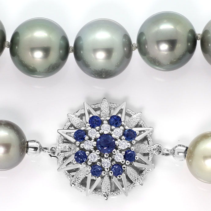 Foto 2 - Silber Tahiti Perlen-Kette Riesen Diamant Safir Schloss, R5458