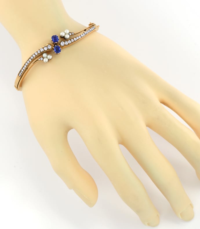 Foto 4 - Antiker Gold-Armreif Diamanten Perlen Saphire, S5834